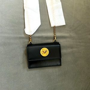BRAND NEW Versace La Medusa logo Crossbody Wallet. Black calf leather and Gold.